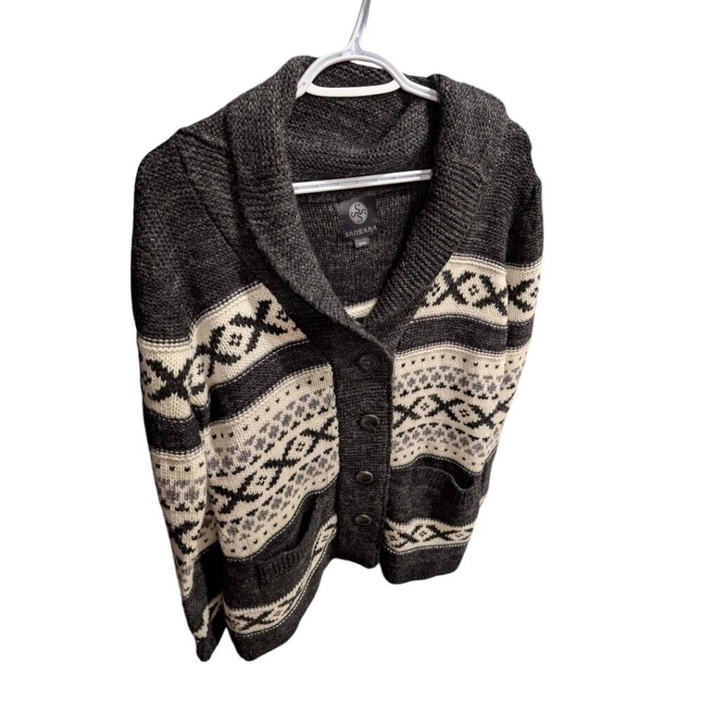 Sansara Fair Isle Wool Blend Chunky Cardigan
